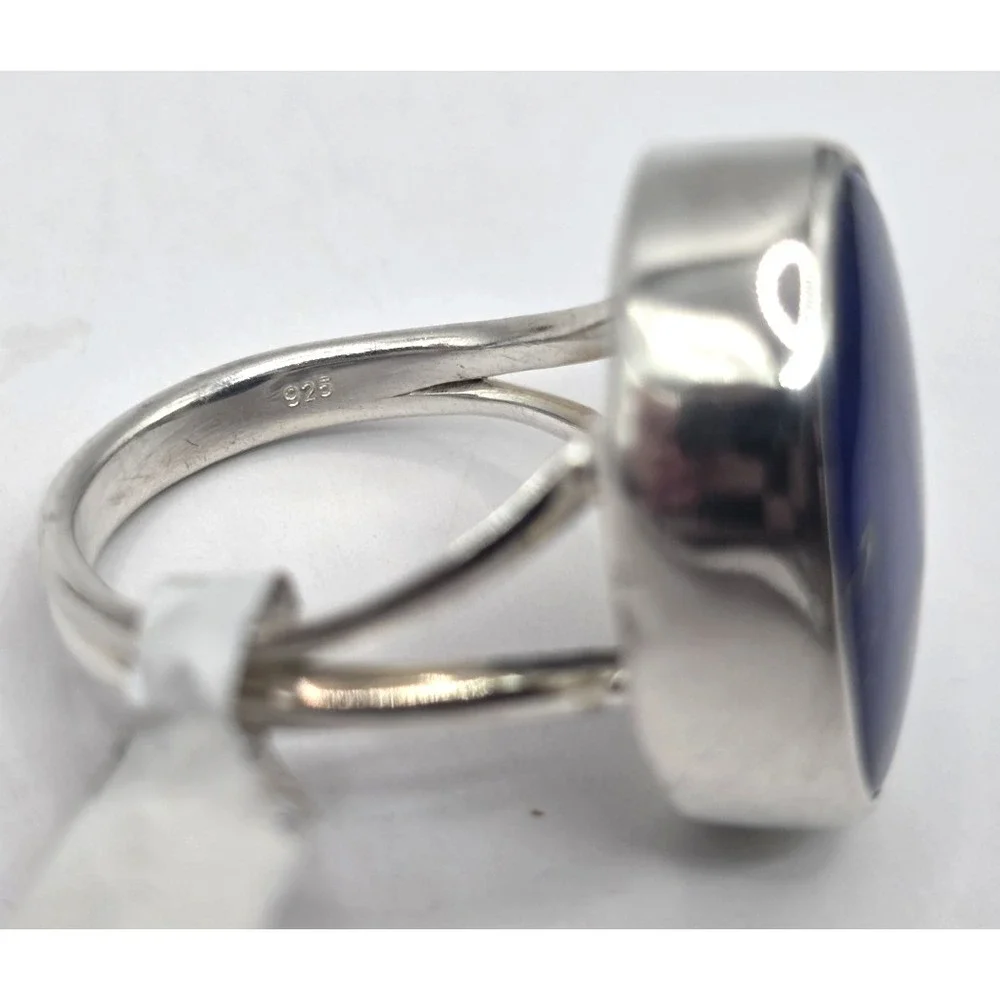 Genuine Lapis Lazuli Oval Ring Sterling Silver 925 Size 9 Bezel Set Handmade NWT